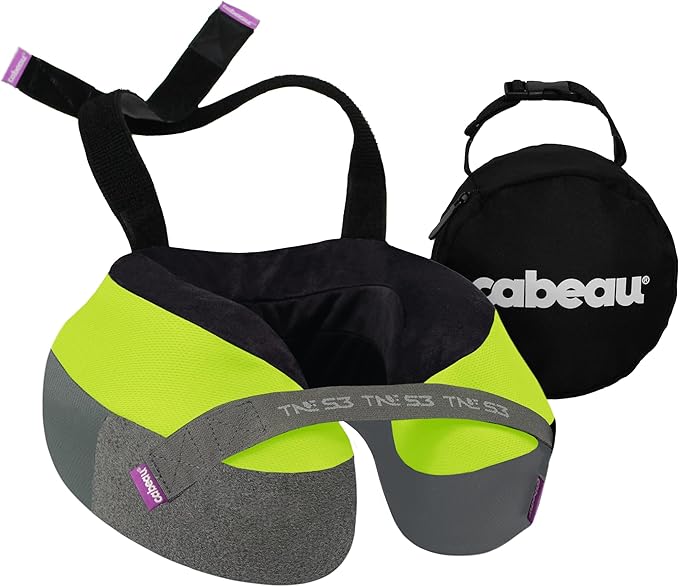 Cabeau Travel Neck Pillow for Airplanes – The Neck’s Evolution, TNE S3 – Supportive Memory Foam Design for Long Haul Flights – Attachable Seat Straps and 360° Support (Vegas Neon Yellow) by Cabeau