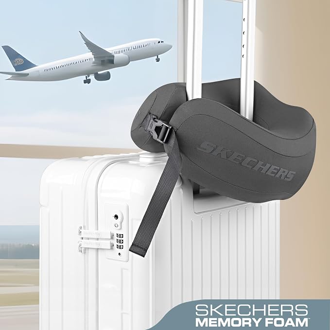 Skechers Neck Pillow for Traveling,Memory Foam Travel Neck Pillow for Airplane Travel Pillow for Flight Headrest Sleep, Portable Plane Accessories,Gray - Image 4