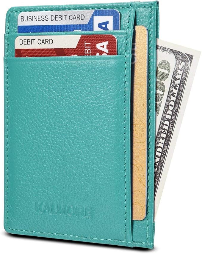KALMORE womens Credit Holder Genuine Leather Slim Minimalist Card Case Wallet, Black With Id Window by KALMORE
