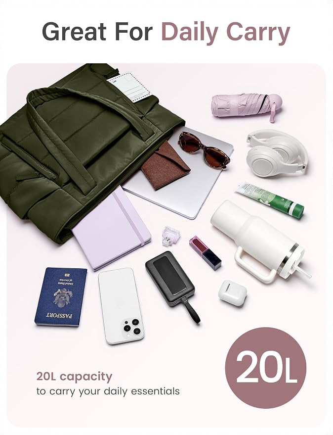 Uselike Tote Bag for Women with Zipper, Quilted Puffer Tote Bag with Compartments, Lightweight Puffy Work Bags for Women - Image 3