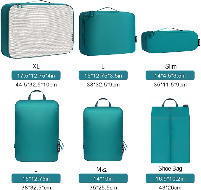 Bagail Ultralight Compression Cubes 7 Set - 3 Packing Cubes, 3 Organizers, and 1 Shoe Bag - Image 2