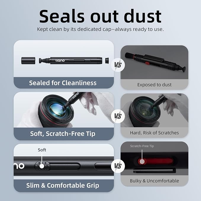 llano 2-in-1 Lens Cleaning Pen, Camera Cleaning Kit | with Soft Brush Replaceable Carbon Powder Tip,Nano-Fiber Cleaning Cloth, for Screen of Computer PC MacBook iPhone Camera - Image 3