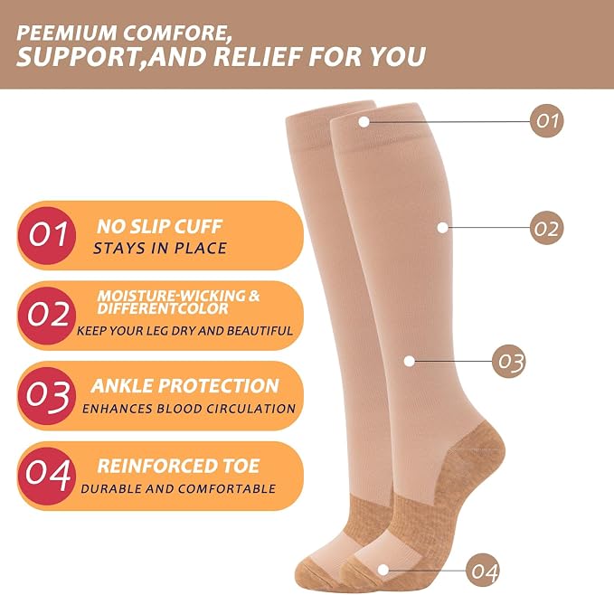 fenglaoda 6 Pairs Compression Socks for Women & Men Knee High Cute Circulation Socks for Nurse Pregnant Travel Athletic - Image 3