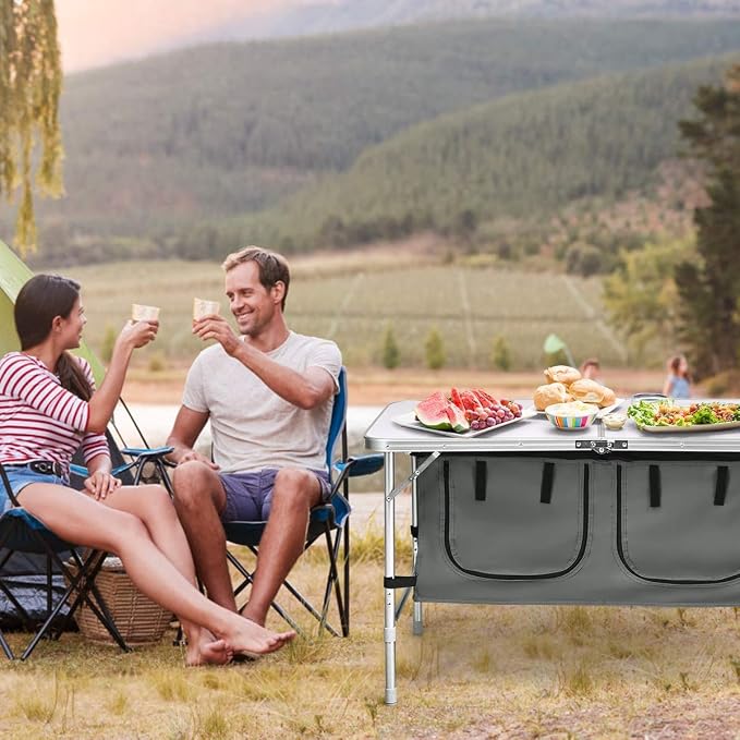 Folding Camping Table with Storage, Adjustable Height | Lightweight aluminum folding table with storage compartment for camping, tailgating, picnics, BBQs and backyard use - Image 8