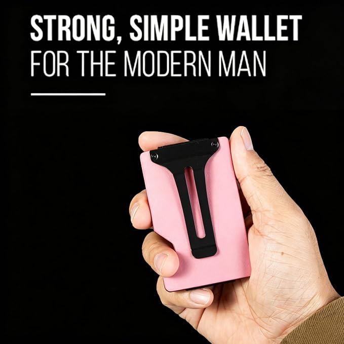 Slim Wallet for Men,RFID Blocking Minimalist Metal Wallet, Money Clip/Cash Holder, Front Pocket Aluminum Credit Card Holder, Ideal Gift for Men,Matte Pink - Image 3