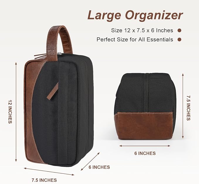 Travel Toiletry Bag for Men, Hanging Toiletry Organizer, Water Resistant Shaving Kit with Large Capacity for Travel Accessories (Black, Large) - Image 2