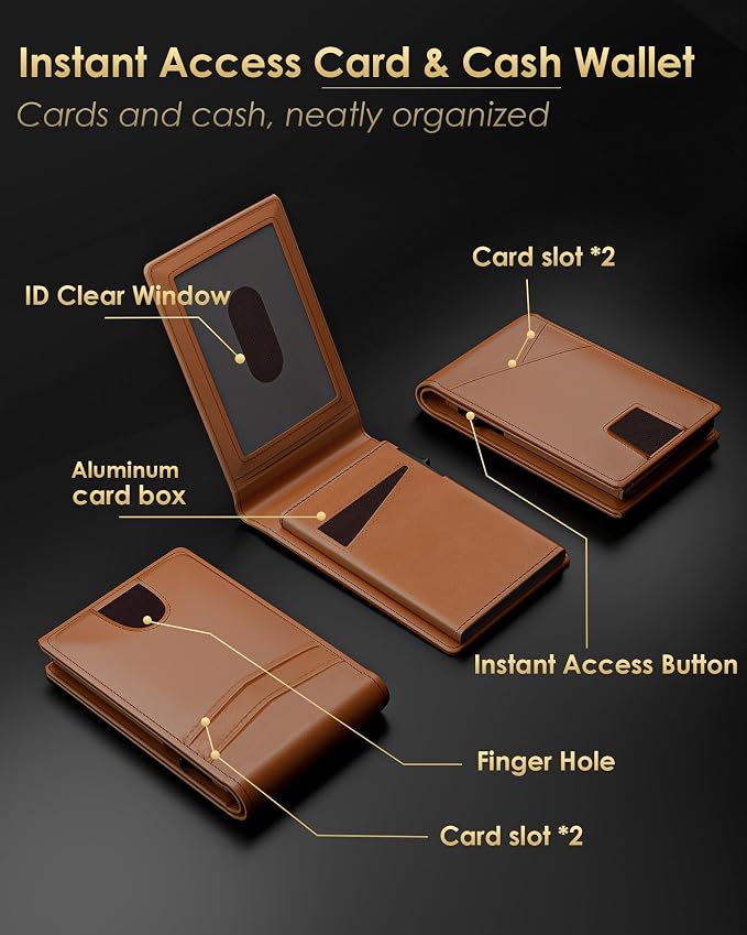 QLD 2026 Wallet for Men - RFID Blocking [Functional & Practical] Bifold Slim Minimalist Credit Card Holder Pop Up Wallet Metal Case with Cash Slot, Front Pocket with ID Window, Gift Boxed - Image 5