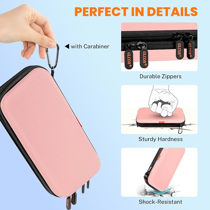 Pink Double-Layer Hard Carrying Case,Travel Pouch for Women | Portable Electronics Organizer Travel Pouch for Girls, Roomy Zipper Tech Bag for Charger, Phone, Power Bank, Cable & Cord - Image 5