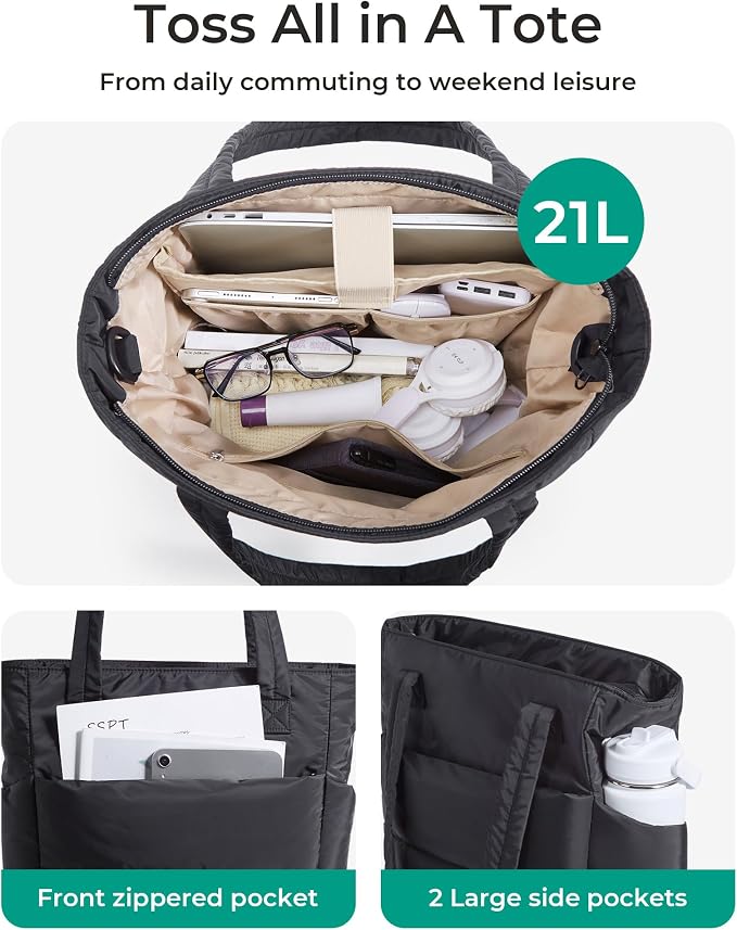 BAGSMART Tote Bag for Women, Lightweight Puffy Tote Bag with Compartments Shoulder Bag Handbag for Travel, Work, Gym | Lightweight - Image 5