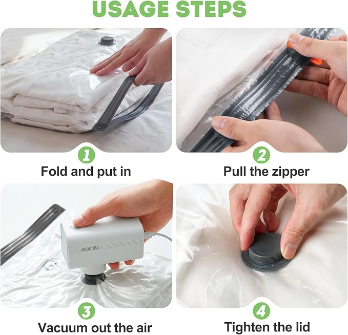 12 Pack Vacuum Seal Bags for Clothing Travel with -60000Pa USB Pump, Save 80% of Space for Clothes (12 Combo Size) - Image 9