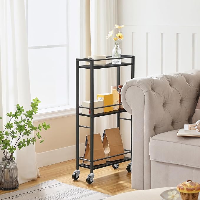 MAHANCRIS Slim Rolling Cart, Mobile Kitchen Cart on Wheels, Narrow Storage Cart for Small Space, Small Bar Cart, for Bathroom, Laundry, Living Room, Black RCHB1501 - Image 3