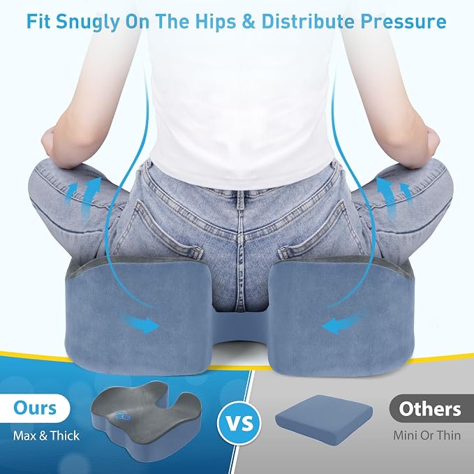 BlissTrends Memory Foam Seat Cushion for Office Chair & Car Seat Grey&Blue | 4.7in Ergonomic Tailbone & Sciatica Support with Removable Velvet Cover for Pressure Relief and Long Sitting Comfort - Image 4