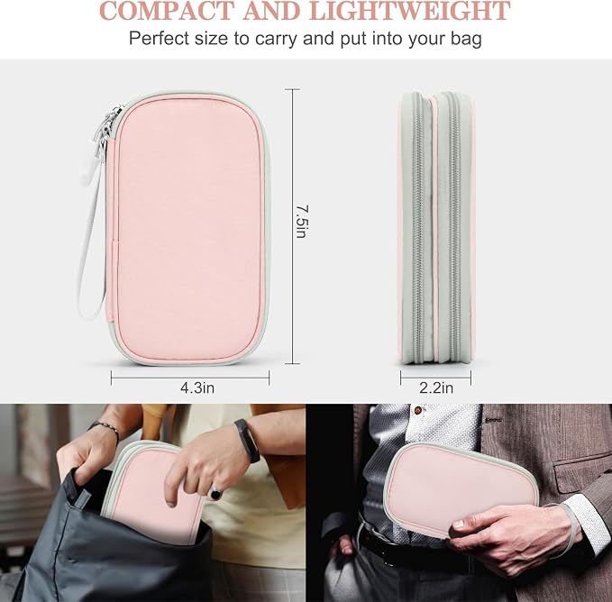 FYY Electronic Organizer, Travel Tech Pouch Bag, Cable Organizer Light Pink | Wrist Strap, Waterproof, Double Layers Portable Electronics Travel Carrying Case for Cord, Charger, Daily Business Trips Use - Image 2