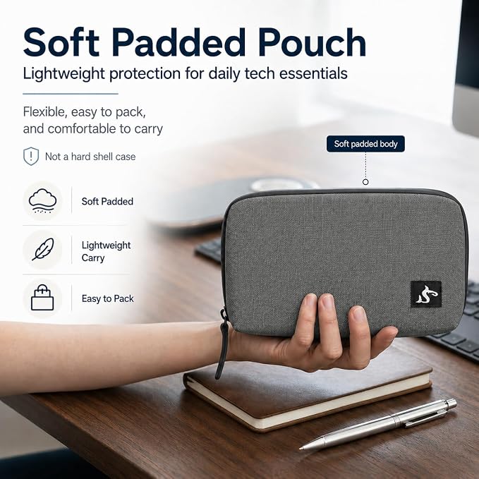 Small Electronics Organizer Travel Case, Cord and Cable Tech Bag Pouch | Compact soft tech Bag pouch for cables cords chargers earbuds and slim power bank water-resistant for travel, cruise and work - Image 7
