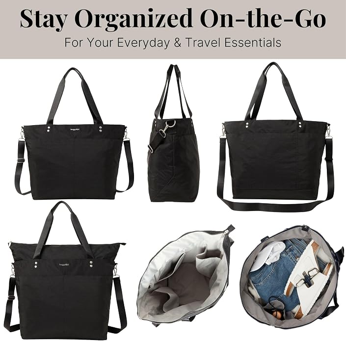 Baggallini Carryall Tote - Lightweight Nylon Zipper Top Weekender Travel Beach Bag w/Luggage Sleeve - Image 6
