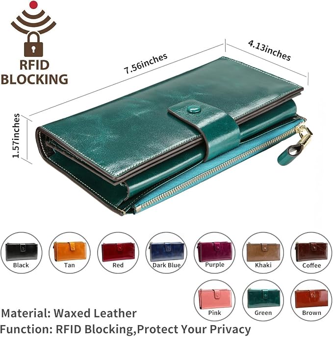 Itslife Women's RFID Blocking Large Capacity Luxury Wax Genuine Leather Clutch Wallet Ladies Card holder - Image 2