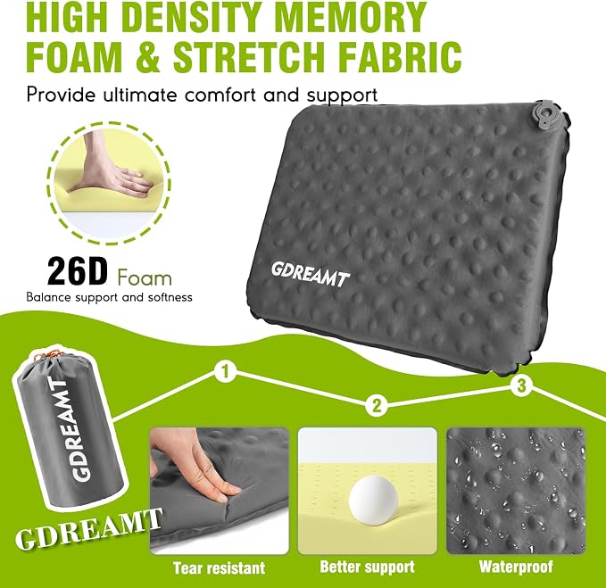 Inflatable Seat Cushion, Self-Inflating Memory Foam Stadium Seats Cushion Lightweight & Compact Chair Sitting Pad Airplane Cushion for Long Flight Travel Outdoor Camping Car Bleachers Office - Image 5