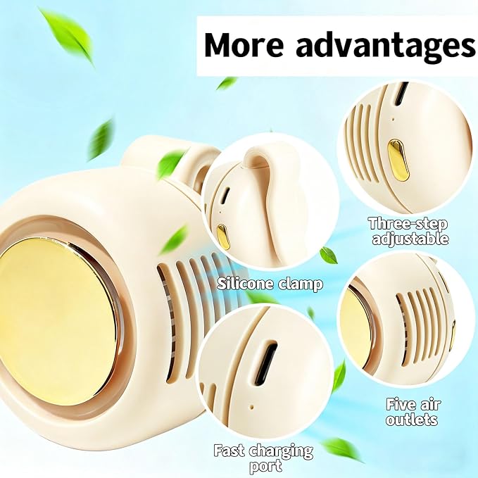 2026 New Portable silent mini bladeless fan 3-speed clip-on fan 360° rotatable suitable for outdoor, travel and office use, travel accessory (white) - Image 4