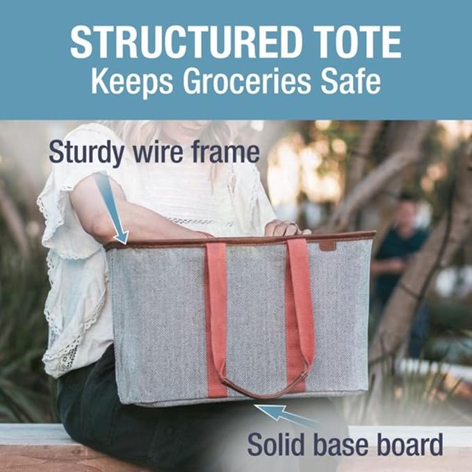 CleverMade Collapsible Tote LUXE, 30L Structured Tote Bag with Handles | Pack It All Without the Floppy-Bag Fight | Steel Rim Stays Open, Soft Grips Carry 30 lb, and Tote Folds to 1.5 Inches - Image 2