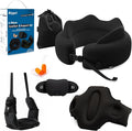 4-in-1 Travel Set – Inflatable Neck Pillow, Convertible Lumbar Support & Foot Hammock, 3D Sleep Mask & Ear Plugs – Complete Comfort Kit for Airplane, Office & Car – Gift-Ready (Black) by Unknown