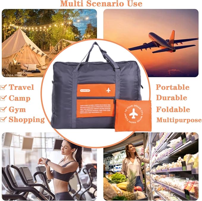 Travel Bag Spirit Airlines Personal Item Bag 18x14x8 Foldable Travel Duffel Bag Tote Carry on Luggage Duffle Overnight for Women and Men (Orange) - Image 8