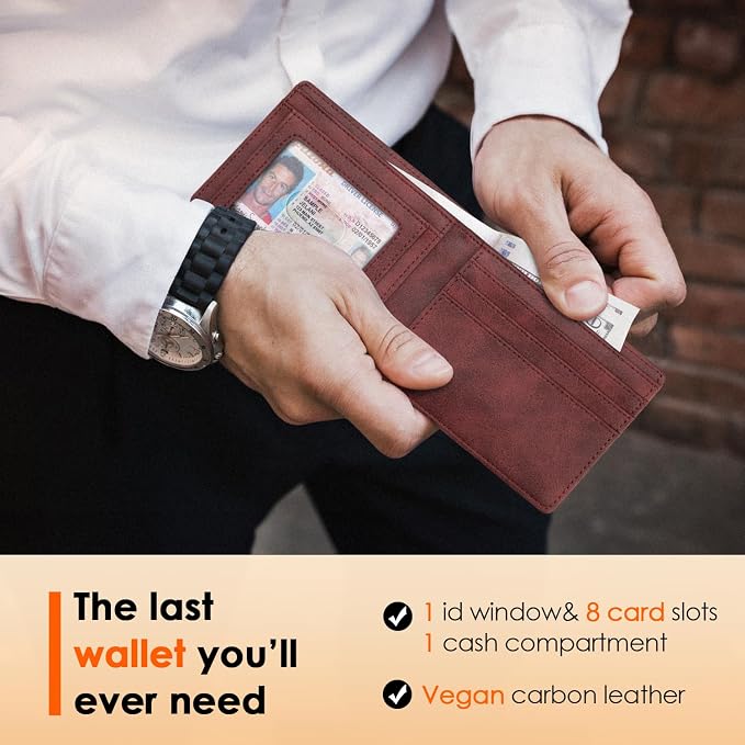 RUNBOX Wallet for Men Slim Leather Bifold RFID Blocking Minimalist Front Pocket Design with Gift Box | Minimalist Front Pocket Design, Holds 8 Cards, RFID Protection, Gifts for Men on Birthdays, Father’s Day, and Christmas - Image 2