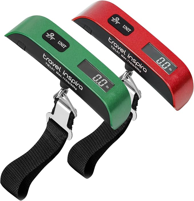 travel inspira Luggage Scale, Portable Digital Hanging Baggage Scale for Travel, Suitcase Weight Scale with Rubber Paint, Temperature Sensor, 110 Pounds, Battery Included by TravelInspira