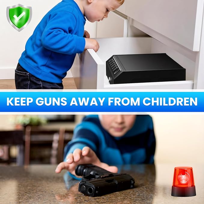 Biometric Gun Safe for Handguns, Gun Case Fits 2-3 Handguns | Fingerprint Pistol Safe, Nightstand, LED Light, Stealth Mode, Security Cable, Carbon Steel, Portable Lock Box, 1s Open - Image 6