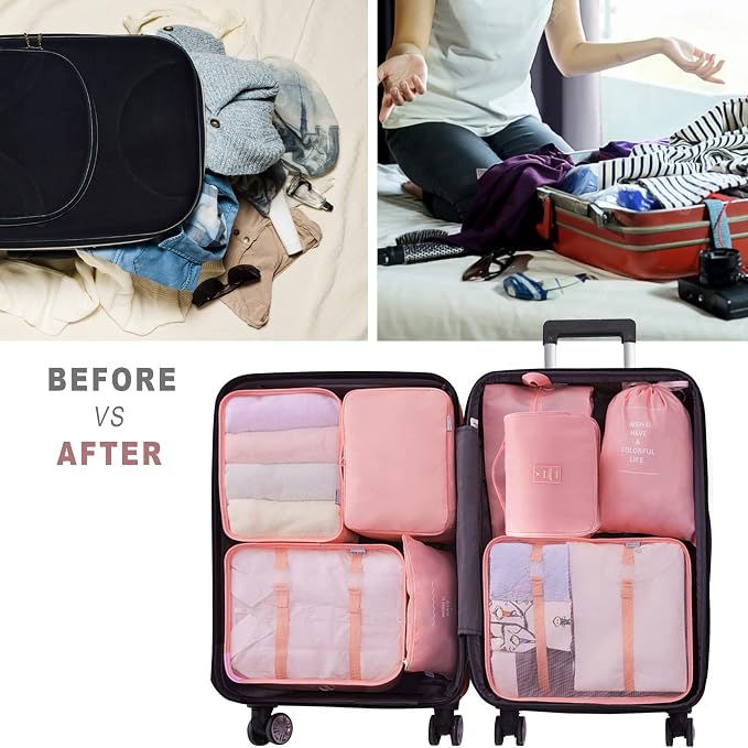 Packing Cubes, 8 Pcs Travel Packing Organizers for Suitcases, Large Capacity Travel Luggage Organizers Set includes 8 Storage Bags for Women or Men (Pink) - Image 5