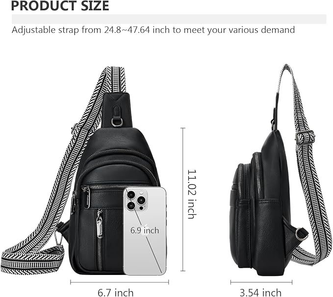Anti-theft Sling Bags Women Small PU Leather Chest Fanny Pack | RFID Blocking,Safety Zipper,5 Card Slots,Adjustable Strap,Large Capacity,Multi Pockets,Faux Leather,Daypack,Bum Bags,Travel - Image 4