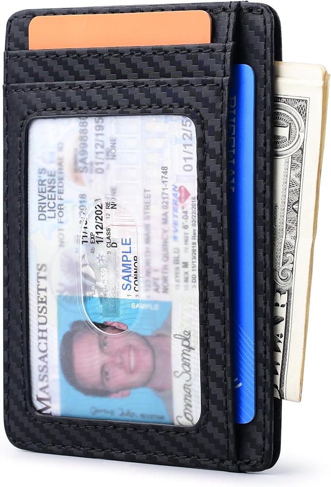 Buffway Slim Minimalist Front Pocket RFID Blocking Leather Wallets for Men and Women - Carbon Fiber Black - Image 2