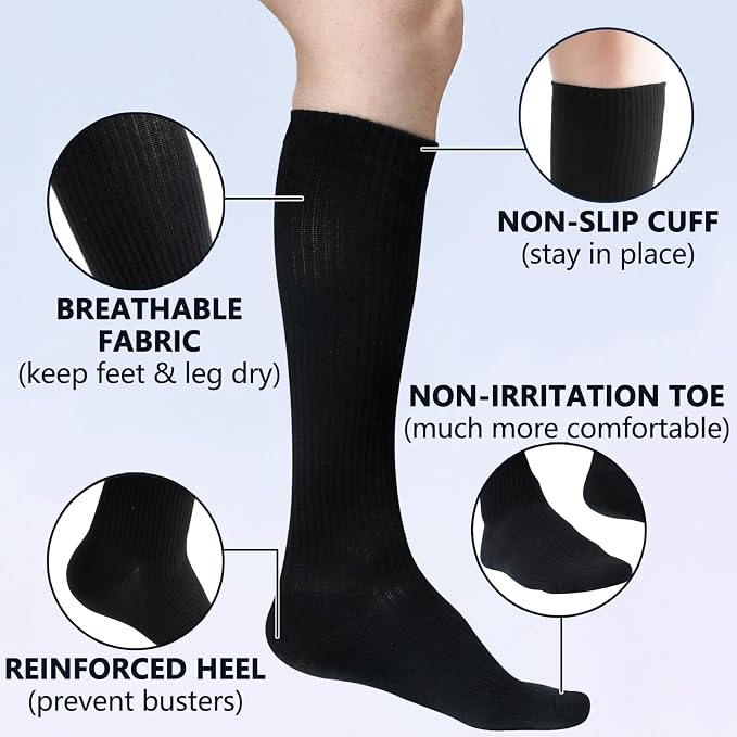 +MD Cotton Compression Socks for Women & Men 4/6 Pairs 15-20mmHg Knee High for Sports, Travel, Nursing Long Sitting Standing - Image 2