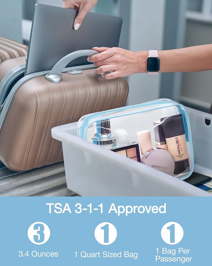 BAGSMART Clear Toiletry Bag 3-Pack TSA Approved Water-Repellent, Blue | Carry on Travel Accessories Bag, Airport Airline Quart Size Bags for Women Men, Makeup Cosmetic Bag - Image 3