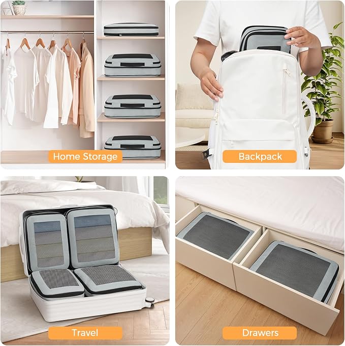 BAGAIL 8 Set Compression Packing Cubes, Expandable Luggage Organizer Bags for Travel Accessories (Gray) - Image 7