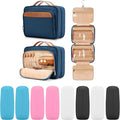 Travel Hanging Toiletry Bag for Women, Large Makeup Bag 8 Leak Proofing Silicone Bottle Covers, Waterproof Cosmetic Bag with Jewelry Organizer Compartment, Toiletries Kit Set, Navy Blue by COOSKY