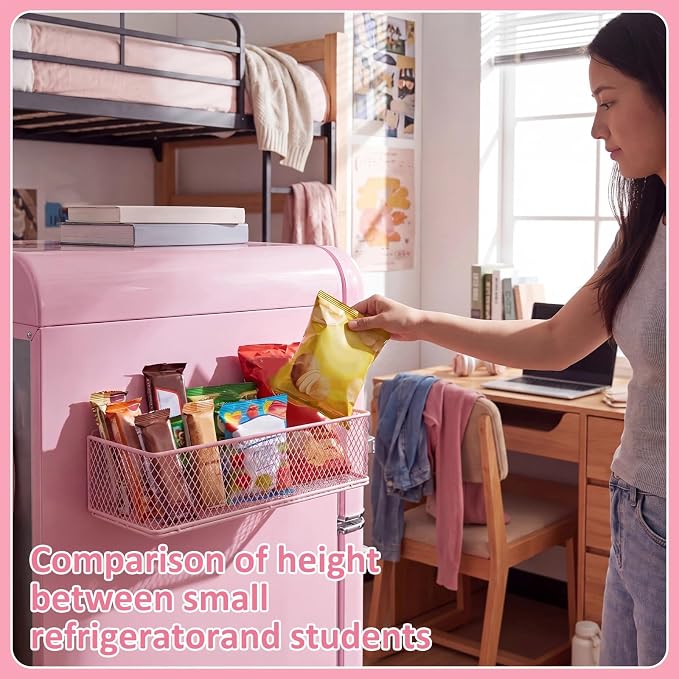 FoldTier 1 Pack Pink Magnetic Basket Dorm Mini Fridge Shelf Organizer Kitchen Storage Bin Container Spice Holder for Locker Refrigerator Pantry Dorm Essentials (13.8 x 3.1 x 4.9 Inch) - Image 5