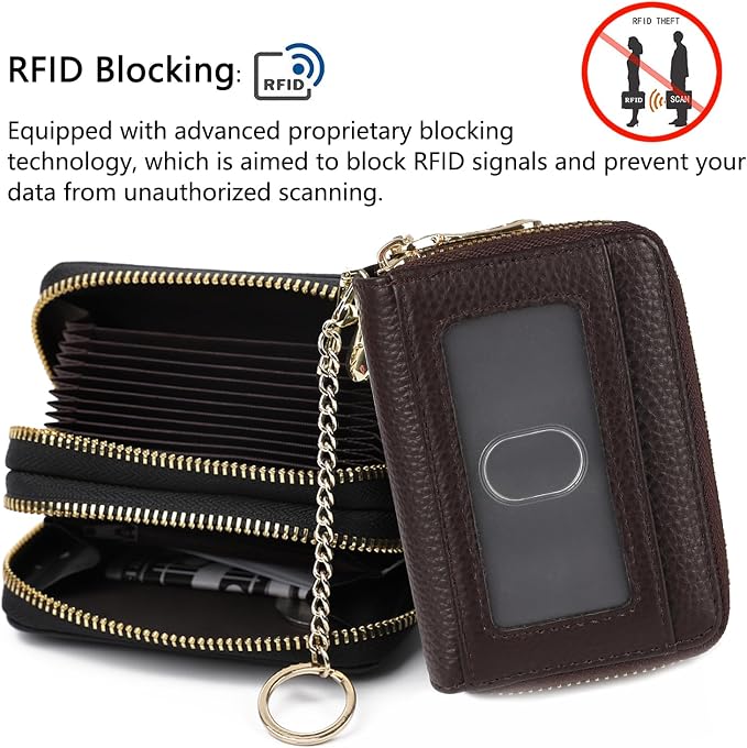 imeetu Rfid Credit Card Holder, Businese Card Case, Wallet for Women Men | Genuine Leather Card Wallet with id Window, Keychain & Double Zipper, Water-resistan Small Wallet with Gift Box, Daily Travel - Image 5