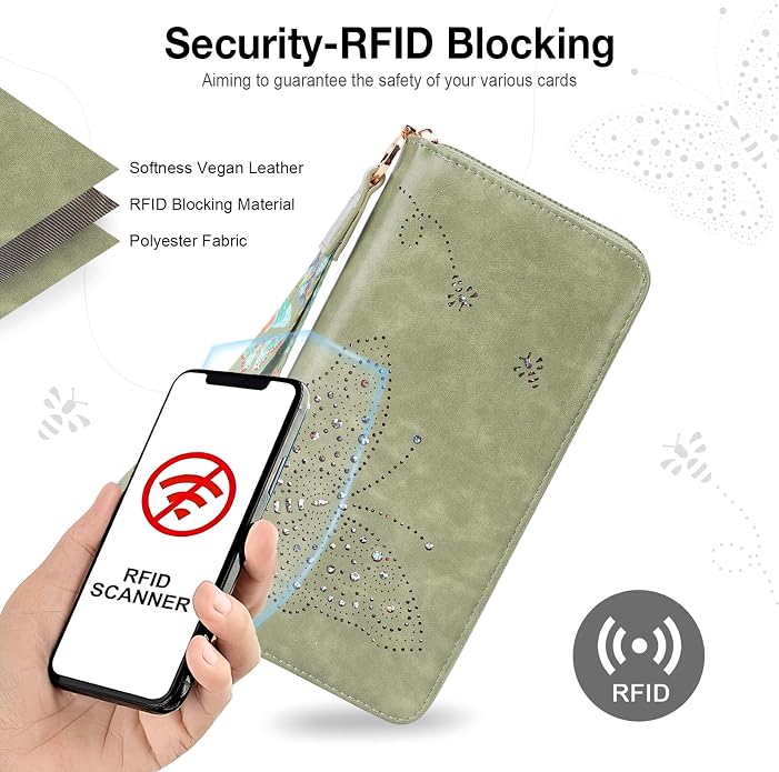 KITEVIUN RFID Wallet Women, Large Capacity Butterfly Cell Phone Clutch Purses Ladies Wristlet Wallets for Women - Image 6