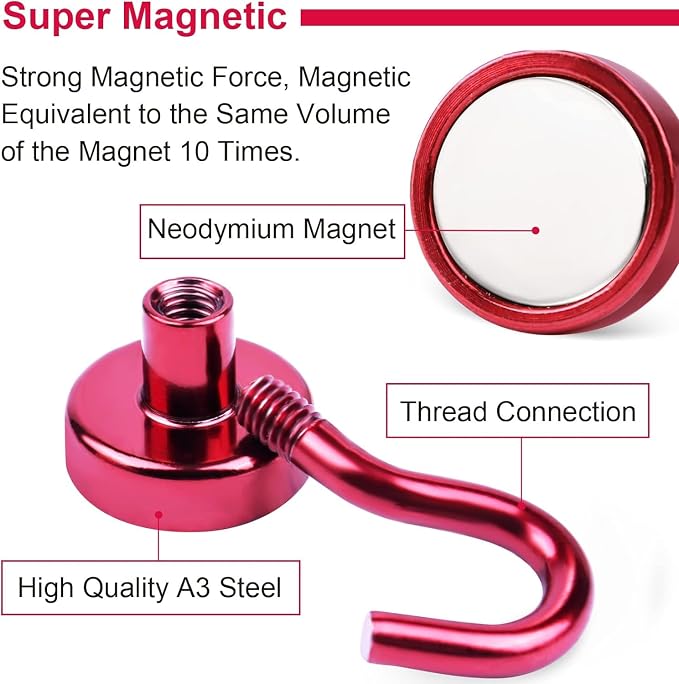 DIYMAG Magnetic Hooks 20pcs 30lbs Cruise Essentials 2026 Magnet Hook Red | Neodymium Heavy Duty Strong Magnets Hanging Ship Cabins Refrigerator Fridge Classroom Beach Vacation Kitchen Grills Home Tool - Image 2