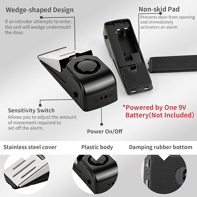 Portable Door Lock & Door Stop Alarm Set, Dual Protection Home Security Door Kit, Travel Hotel Lock Devices Pocket Self Defensey Tools for Traveling Hotel Home Apartment,Red - Image 5