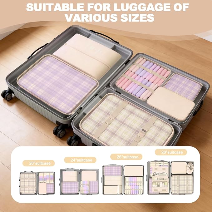 8 Set Packing Cubes for Travel,Suitcase Organizer Bags for Luggage with Shoe & Hanging Toiletry Bag, Vacation Essentials & Accessories for Cruise Ship, Airplane Must-Have,Road Trip & Camp Gifts(Cream) - Image 4