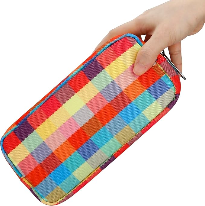E-Tree Cute Makeup Bag,Travel Make up Pouch for Purse,Zipper Toiletry Cosmetic Brush Skin Care Case for Women Man,Tech Electronic Organizer,Small Canvas Storage for Personal Items,Colorful Checkered - Image 2