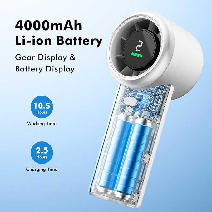 WHATOOK Portable Handheld Turbo Fan, 5 Speeds Mini Personal Fan with 4000mAh Rechargeable Battery, Small Pocket Fan for Travel Essentials, Beach, Office, Gifts for Women Men - Off White - Image 4