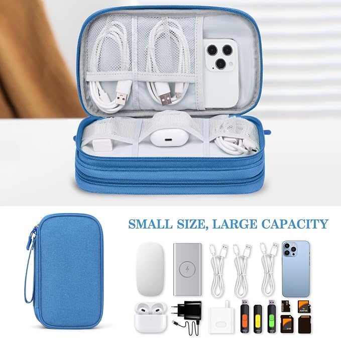 FYY Electronic Organizer, Travel Tech Pouch Bag, Medium, Cyan | Wrist Strap, Waterproof, Double Layers Portable Electronics Travel Carrying Case for Cord, Charger, Daily Business Trips Use - Image 6