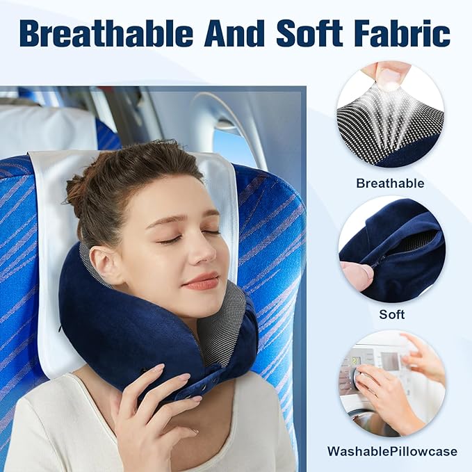Cirorld Neck Pillow for Traveling, Travel Pillows for Airplanes,100% Pure Memory Foam Travel Neck Pillow, Adjustable Flight Pillow, Portable Plane Accessories with Eye Mask, Earplugs, Carry Bag - Image 6