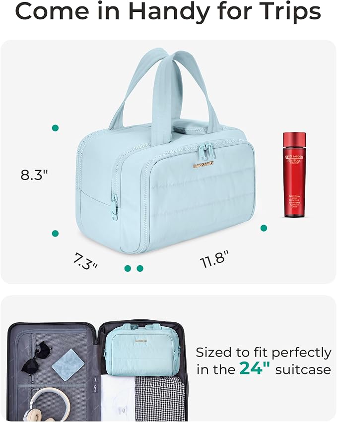 BAGSMART Travel Toiletry Bag, Crush Toiletry Bag for Women, Wide-open Puffy Toiletry Bags for Traveling, Large Travel Cosmetic Makeup Bag Organizer for Accessories,Toiletrie, Blue - Image 6