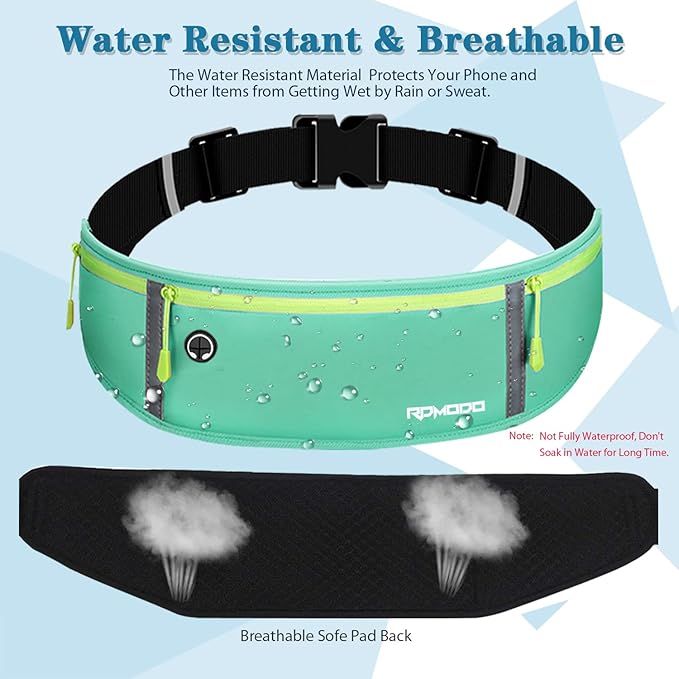 Running Belt for Women, Fanny Pack for Men Workout, Sky Blue | Running Waist Belt with 3 Zipper Pockets, Water Resistant Waistband, Lightweight & Adjustable Runners Belt for iPhone Samsung - Image 2