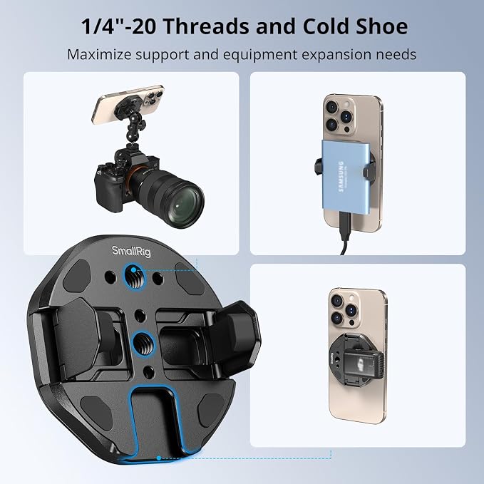 SMALLRIG SSD Magnetic Phone Mount Bracket SSD Holder with Magsafe, 45-70mm（1.77''-2.76'' Wide Clamping, 1/4"-20 Threads and Cold Shoe, for Samsung T3/T5, for SanDisk, for Crucial, for iPhone - 5157 - Image 5
