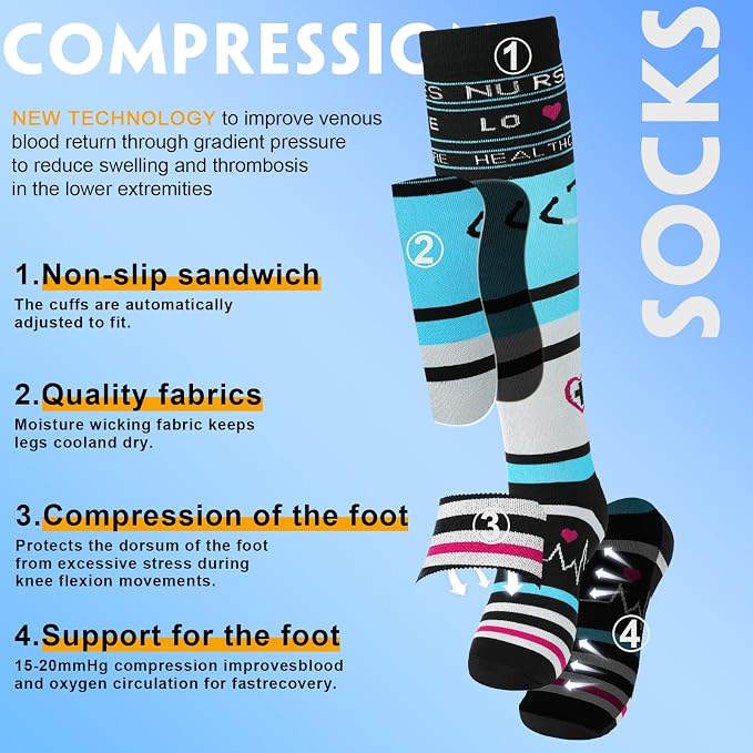 cerpite Compression Socks for Women & Men 6 Pairs Knee High Compression Socks 20-30 mmhg Best for Running,Nurse,Travel - Image 3