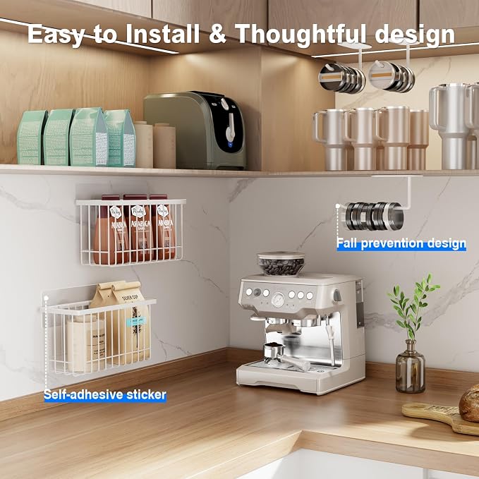 Mustorn 4 Pack Adhesive Cabinet Door Organizer, Lid Organizers Inside Cabinet Food Container/Tumbler Lid Organizer and Storage Cup Lids Holder for Kitchen & Bathroom Wall Mounted(White) - Image 4